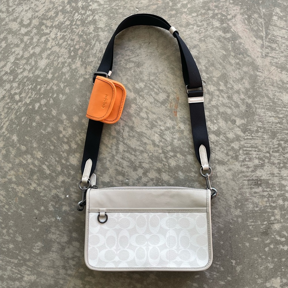 Coach Crossbody Bag and Airpods Headphones Case White Orange